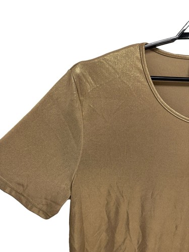 N Touch Women's Short Sleeve Gold Sparkly Stretch Blouse Size XL - Picture 7 of 11