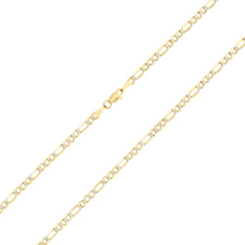 10K Yellow Gold 3.5mm Diamond Cut White Pave Figaro Link Chain Necklace 16"- 30" - Picture 74 of 99