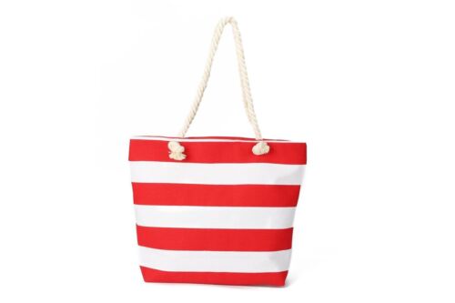 Beach Tote Shoulder Summer Shopping Bag Canvas Bag Large Holiday Stripe Pattern - Picture 22 of 29