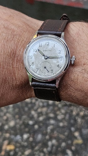 1945 Zenith Manual wind w/sub second & Stainless case, brevet Stainless Back - Picture 4 of 7