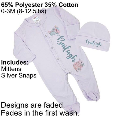 Baby Girl Personalized Floral Hedgehog Easter Footed Sleeper Coming Home Outfit - Picture 14 of 14