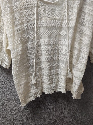 Monoreno Womens Peasant Shirt Medium Ivory Lace Oversized Blouse Top 0066 - Picture 3 of 8