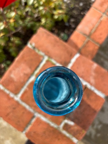 Vintage Italian Empoli Blue Glass Decanter Genie Bottle 22in Italy Made Ripple - Picture 7 of 8