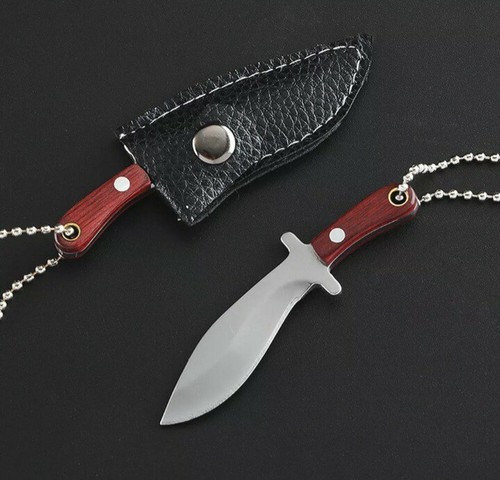 Mini Collectable Long Knife Keychain Free Ball Chain Necklace And Sheath  - Picture 1 of 11