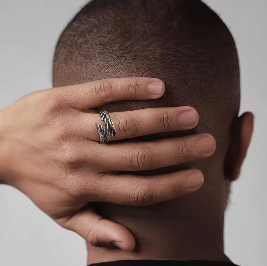 Ring 925 Silber Sterling Federn Herren Männer Sterne Größe Verstellbar Anpassbar - Bild 2 von 4
