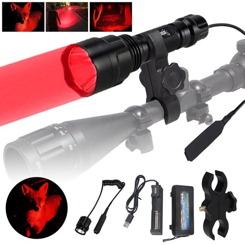 Taktische Rot LED Taschenlampe Jagd Lampe Licht Fackel Akku& Mount&Schalter - Bild 1 von 18