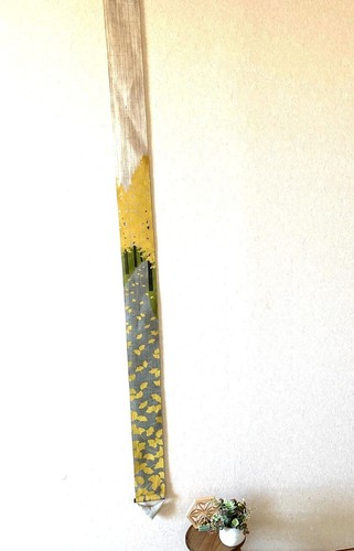 Kyoto Tapestry Wall Hanging Handpainted Linen Lines Ginkgo tree Autumn - Picture 3 of 6