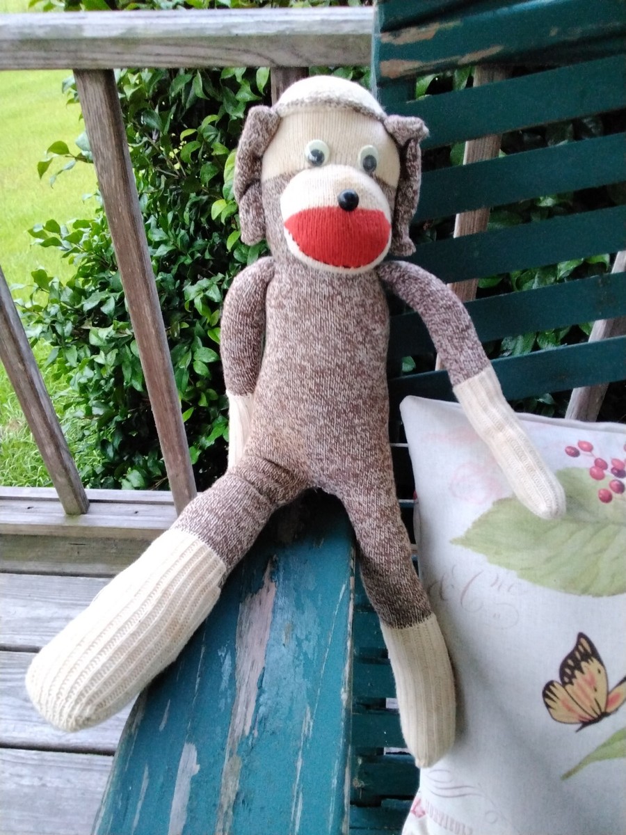 Vintage Button Eyes/Nose Hand-Made 18” Sock Monkey