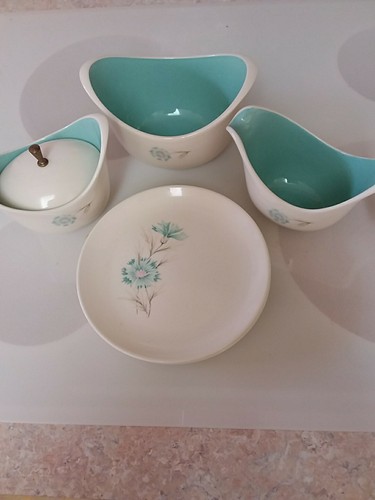 Set 4 piatti, zuccheriera e cremosa modello margherita blu vintage e salsiera - Foto 2 di 9