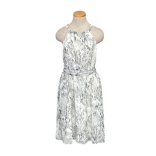 Banana Republic Dress Women's 4 Gray White Sleeveless Knee-Length Tied Waist