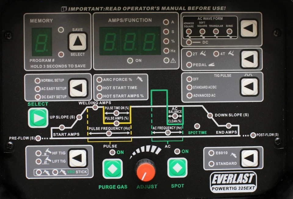 PowerTIG 325EXT GTAW-P 320AMP ACDC TIG STICK ADVANCE SOLDADOR DE PULSOS EVERLAST Foto 4 de 4