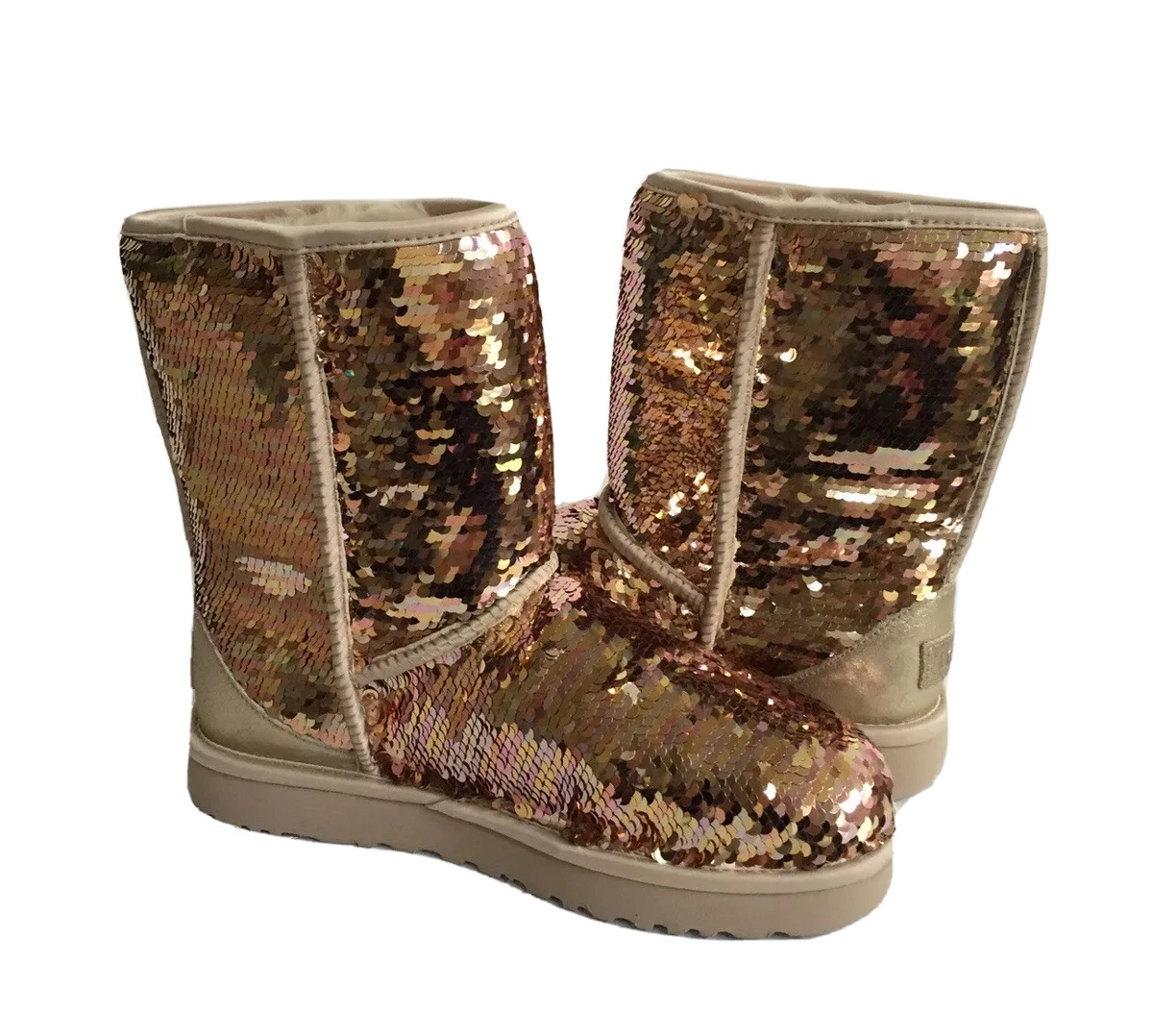 UGG CLASSIC SHORT SEQUIN SPARKLES GOLD COMBO BOOTS US 6 / EU 37 / UK 4 - NIB