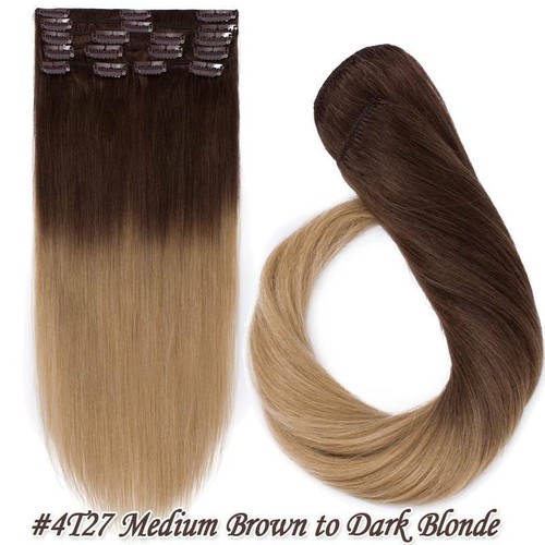 ExtraThick Double Weft Clip In Real Remy Human Hair Extension Full Head INS WQ13 - Picture 45 of 49