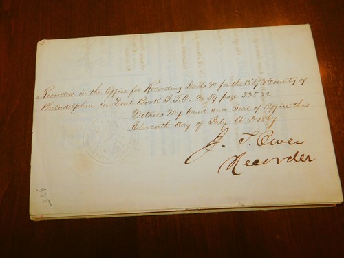 1867 Antique DEED Phila PA FREDERICK B ROBESON Willy Whitemarsh ISAAC WILKINSON - Picture 10 of 10