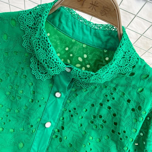 Mujeres Camisa Midi de Encaje Línea A Hueca Grande Swing Vestido Sólido Vacaciones de Verano - Imagen 9 de 25