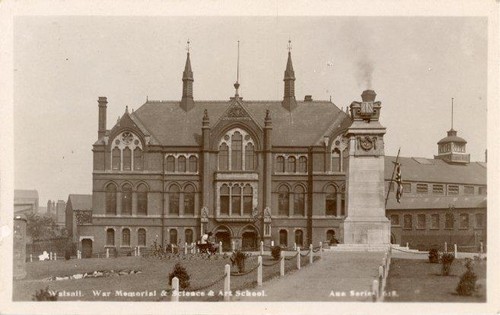 REAL PHOTO POSTCARD WALSALL WAR MEMORIAL & SCIENCE AND ART SCHOOL, STAFFORDSHIRE - Picture 1 of 2