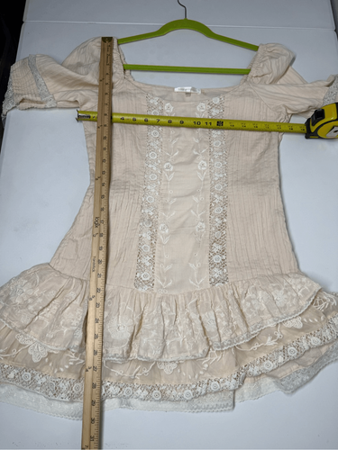 Loveshackfancy Shania Mini Abito Pizzo Floreale Increspato A Livelli 100% Cotone Taglia 6 - Foto 11 di 16