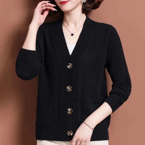 Mode V-Ausschnitt Strick Taschen Cardigan Pullover Damenbekleidung Freizeit Tops - Bild 4 von 25