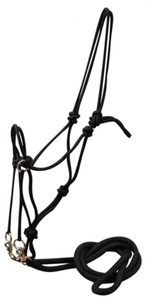 Showman-BLACK-Nylon-Rope-Bit-Less-Bridle-With-Nylon-Reins-WESTERN-HORSE-TACK