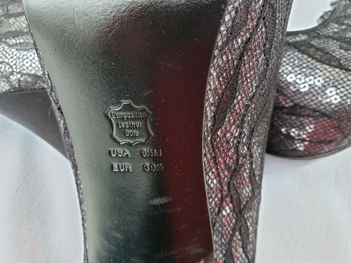 The Touch of Nina Shoes Silver & Black Peep Toe 4 1/2" Stilettos Size 9.5 - Picture 6 of 11