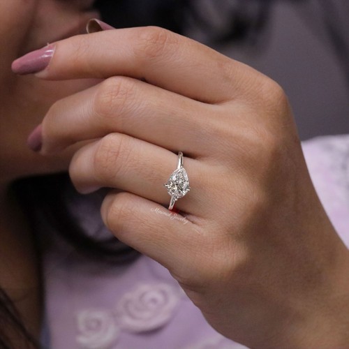 1.5 CT Pear Moissanite East West Engagement Ring 14k White Gold Gift for Her - Picture 5 of 12
