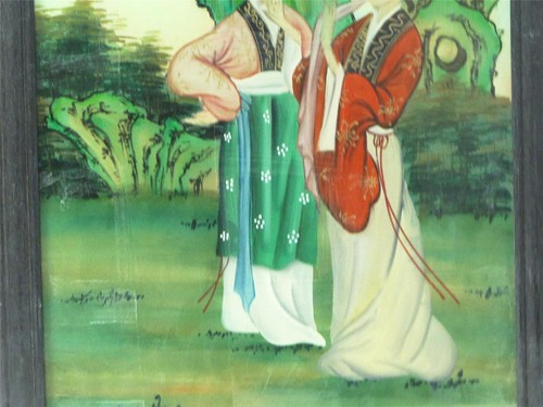 BEAUTIFUL VINTAGE CHINESE REVERSE GLASS PAINTING OF TWO WOMEN - Picture 4 of 8