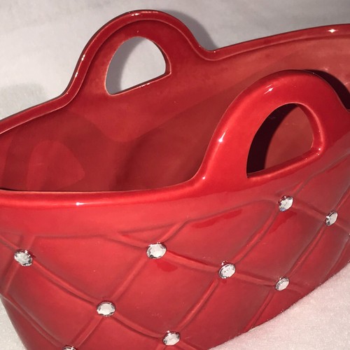 Ceramic Purse Vase Glazed Red with Faux Rhinestones (READ) - Picture 9 of 9