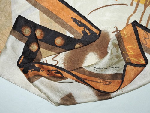 π¨ Vintage BARBARA KRACHT Silk Scarf β 32" Abstract Urban GRAFFITTI Art Earth To - Picture 4 of 7