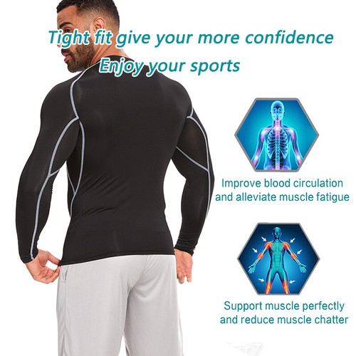 Mens Compression Base layer Thermal Tight Long Sleeve Run Gym Yoga Active Tops - Picture 8 of 23