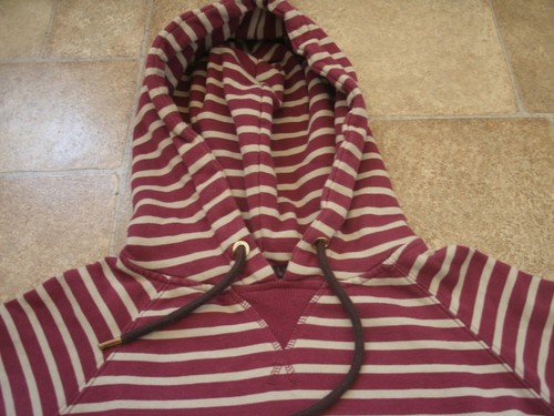 Joules Hoodie burgunderrot & weiß gestreift UK Damengröße 10 – braune Kordelzüge  - Bild 7 von 12