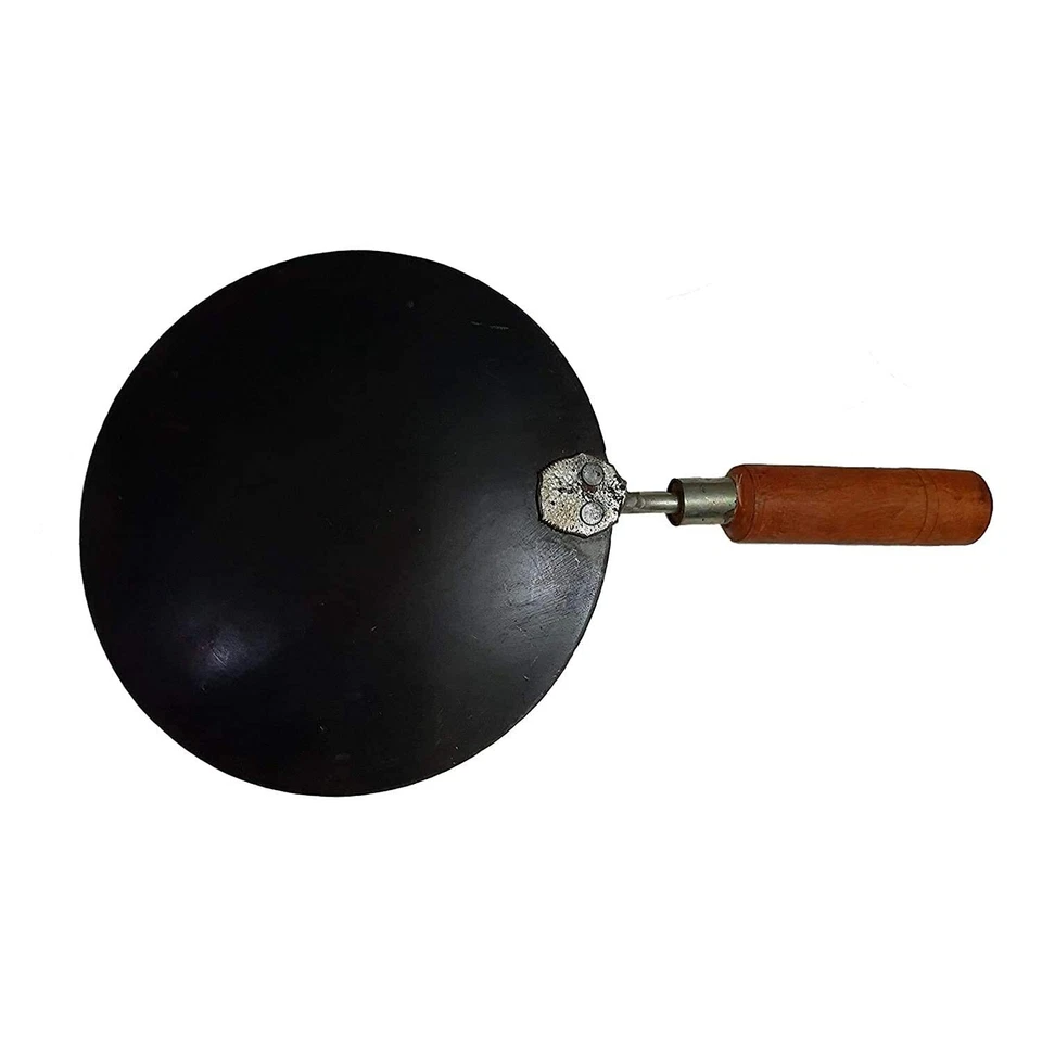 Hierro Tawa Original Hecho a Mano Loha Hierro Lokhand Roti/Chapati Mango de Madera 8 Pulgadas Foto 2 de 4