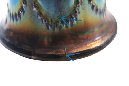 Antique Imperial Carnival Glass Vase Electric Blue/Purple Iridescent Carnival 8' - Picture 9 of 10