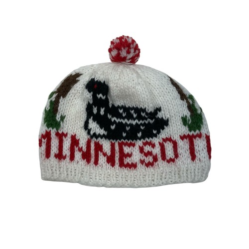 Vintage Stocking Cap Pompon Minnesota Loon Beanie Hat Handmade Colorful Kids