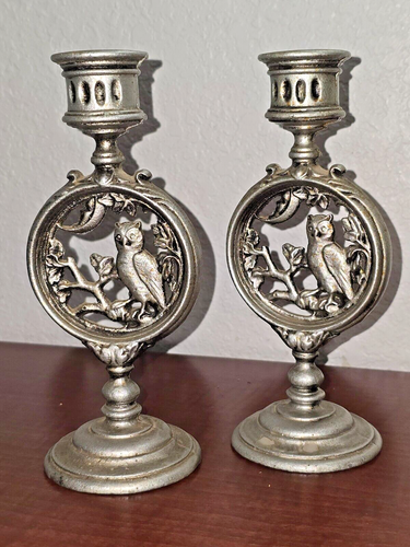 2 GUFI vintage in metallo finitura argento su arto con portacandele mezzaluna - Foto 4 di 10