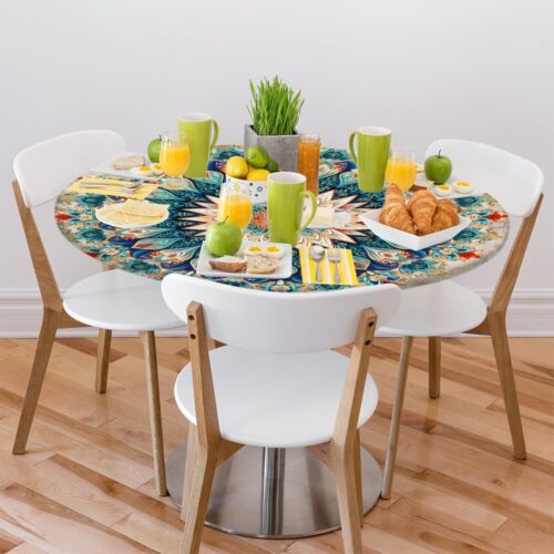 Ethnic Mandala Round Fitted Tablecloth Indian Mandala Round Table Cover With Ela - Picture 2 of 6