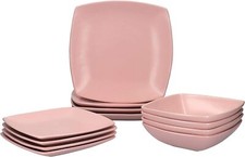Image of 12 Pieces Complete Dinner Set Ceramic Crockery Square Plates Bowls Service for 4