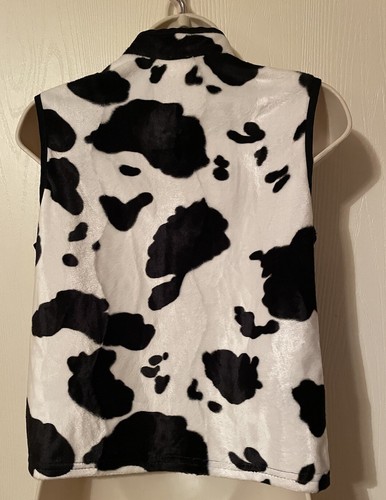 Vintage Y2K 90s Black White Cow Print Zip Up Sleeveless Vest Size 14/16 HTF - Picture 2 of 8