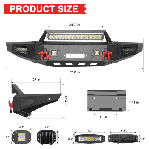Aaiwa Front Rear Bumper Guard For 2019-2023 Ford Ranger w/Winch Plate LED Light - Picture 3 of 18