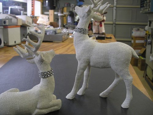 (2) White Glitter Fabric Covered Reindeer Figurines - Tabletop Holiday Decor - Picture 2 of 7