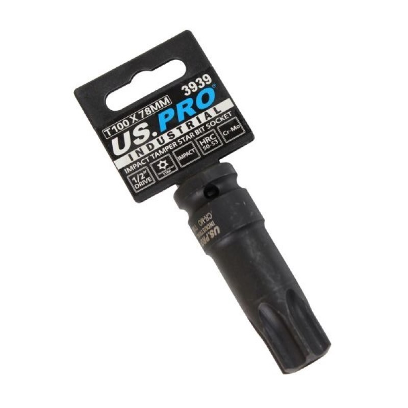 T100 TORX BIT IMPACT SOCKET Tamperproof Hole  1/2"" Drive Length 78mm US PRO