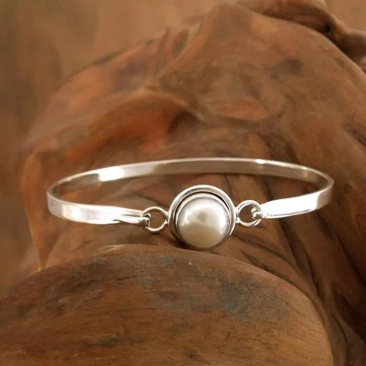 Pearl Solid 925 Sterling Silver Beautiful Handmade Women Popular Bangle, M699 - Image 4 of 4