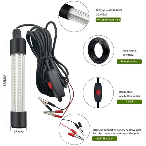 13W LED Tauch Angel Licht Unterwasser Nacht Fischfinder Lampe mit 5m Kabel - Bild 27 von 50