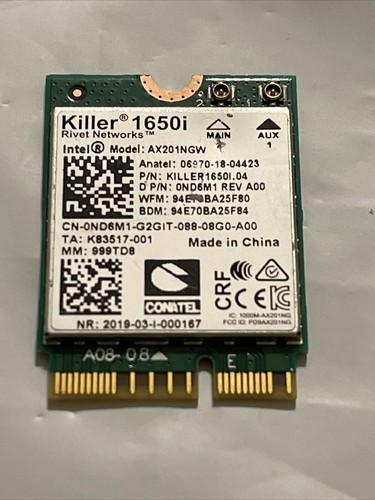 Genuine Intel Killer 1650i Wireless Wi-Fi 6 Bluetooth 5 AX201NGW ND6M1 0ND6M1 - Picture 1 of 4