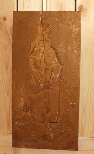 Antike handgeschnitzte Holz Kubistische Wandbehang Plakette Portrait - Bild 1 von 7