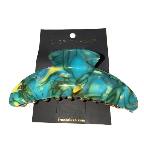 L Erickson FRANCE Hair Clip Large Curve  Multicolor Teal & Gold Dimensional New - Picture 1 of 4