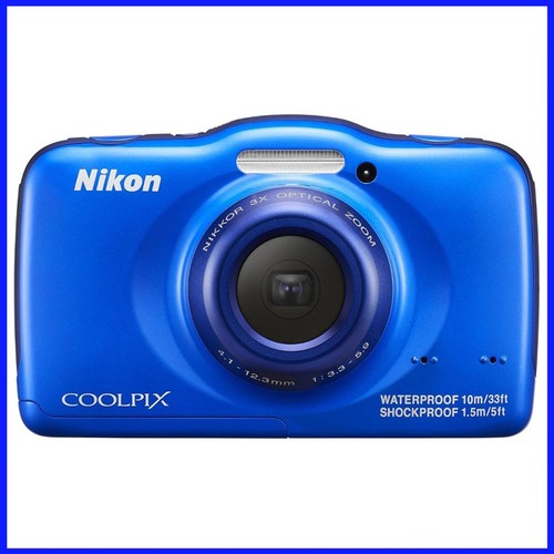 Nikon Coolpix S32 13MP kompakte blaue wasserdichte Digitalkamera - SD-Karte & Trageriemen
