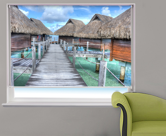 Tropical Sea Huts palm printed picture photo roller blind made to measure Tropical Sea Huts palm printed picture photo roller blind made to measure