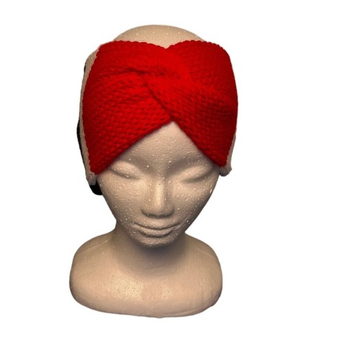 Hand Knit Twist Front Red, White & Blue blue ear warmer Headband, adult size - Picture 2 of 5