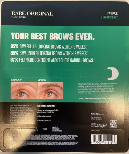Babe Original Amplifying Brow Serum 2 Tubes 2 x 3ml 6 Month Supply New Sealed - Picture 2 of 2