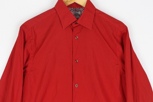 Kenzo Shirt Red Long Sleeve Printed Cuffs Button Up Comfort Fit Mens Size 38/15 - Picture 3 of 8